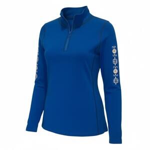 Icelandic Design Blue Bamboo Quarter Zip Embroidered Top Size M Eco Friendly